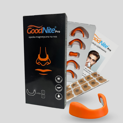 Klips na nos rozszerzacz nosa nasal dilator marki GoodNite Pro pomarańczowy, Lepsze łatwiejsze oddychanie przez nos dzięki GoodNite, do spania, na noc, przeciw chrapaniu, do sportu, na lepsze oddychanie, do poprawy oddechu, oryginał, opatentowana w Europie 